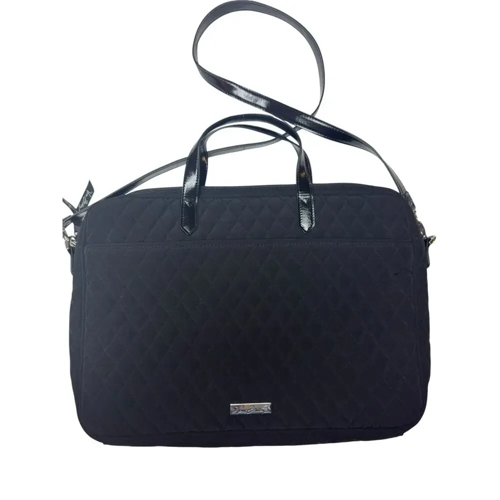 Vera Bradley Black Quilted Laptop Bag Tote Travel Work‎ Shoulder Purse